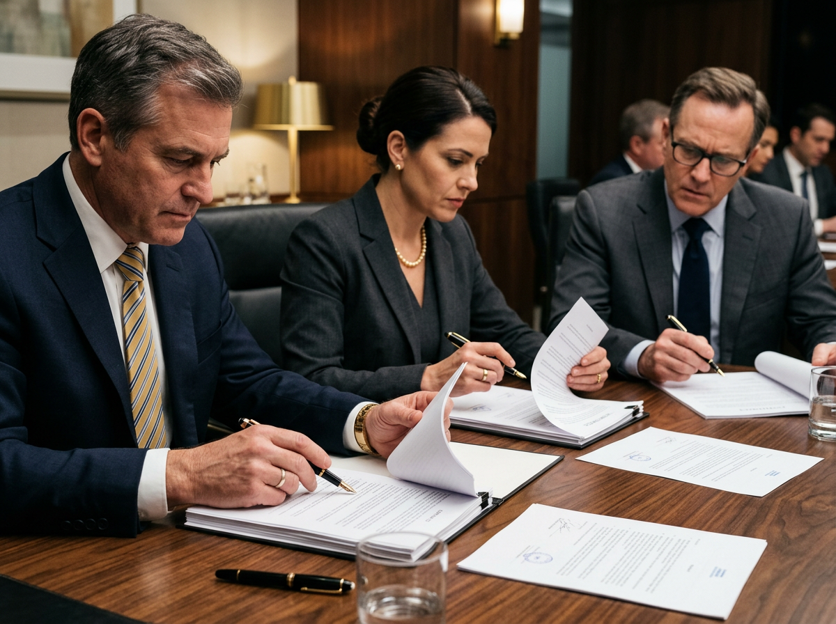 Professionals reviewing official documents