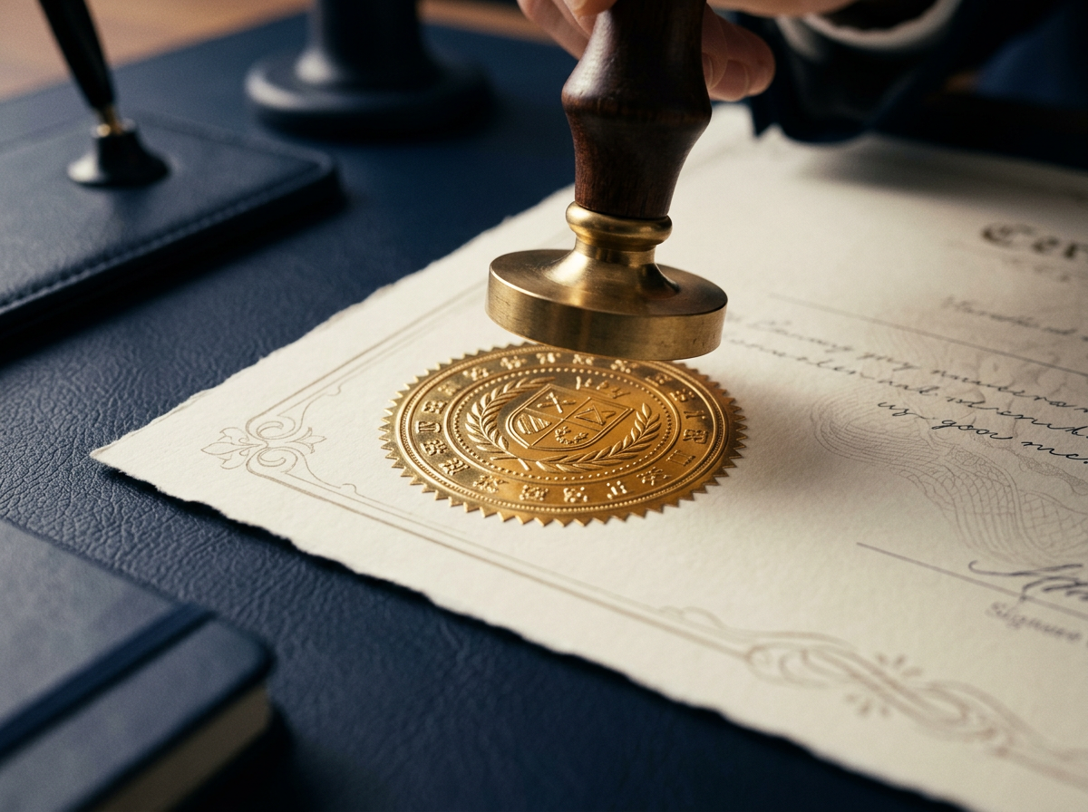 Official seal of approval on a certificate